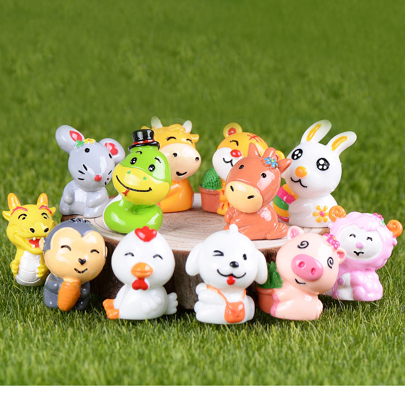 12 Zodiac Animal Dolls Children's Home Small Paradise Dessert Table Birthday Baking Cake Decoration Decoration Plug-in