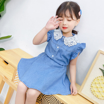 Girls suit summer new foreign style 2020 Korean edition childrens baby fashion pure cotton denim two-piece set net red tide