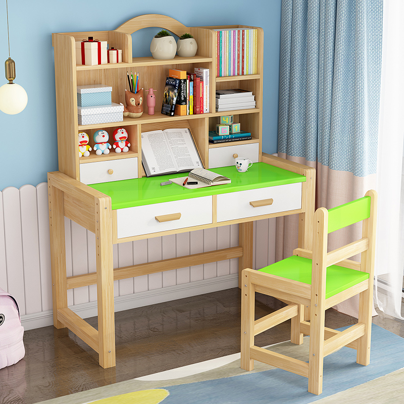 Solid Wood Children Study Table Elementary School Students Desk Book Table And Chairs Suit With Bookcase Minima Home Desk Job Desk