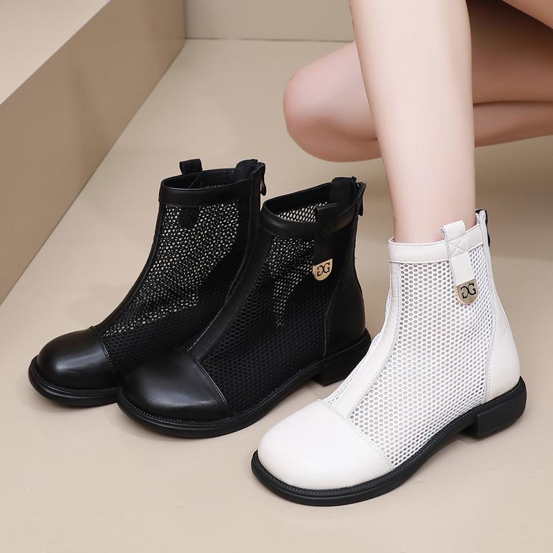 Women's Spring and Summer Thin Mesh Boots, Large Size Mesh Breathable Flat Short Boots, Genuine Leather Hollow Martin Boots, Cool Boots Women's Spring and Summer Thin Mesh Boots, Large Size Mesh Breathable Flat Short Boots, Genuine Leather Hollow Martin Boots, Cool Boots