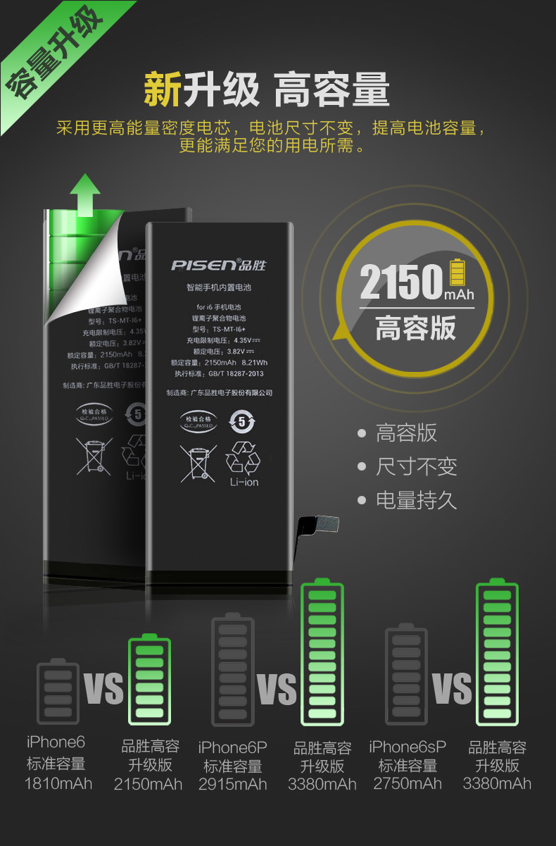 品胜原装正品iphone6电池6s大容量6plus苹果5