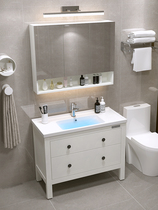 Nordic bathroom cabinet face wash basin cabinet combination Modern simple paint-free bathroom sink bathroom wall-mounted