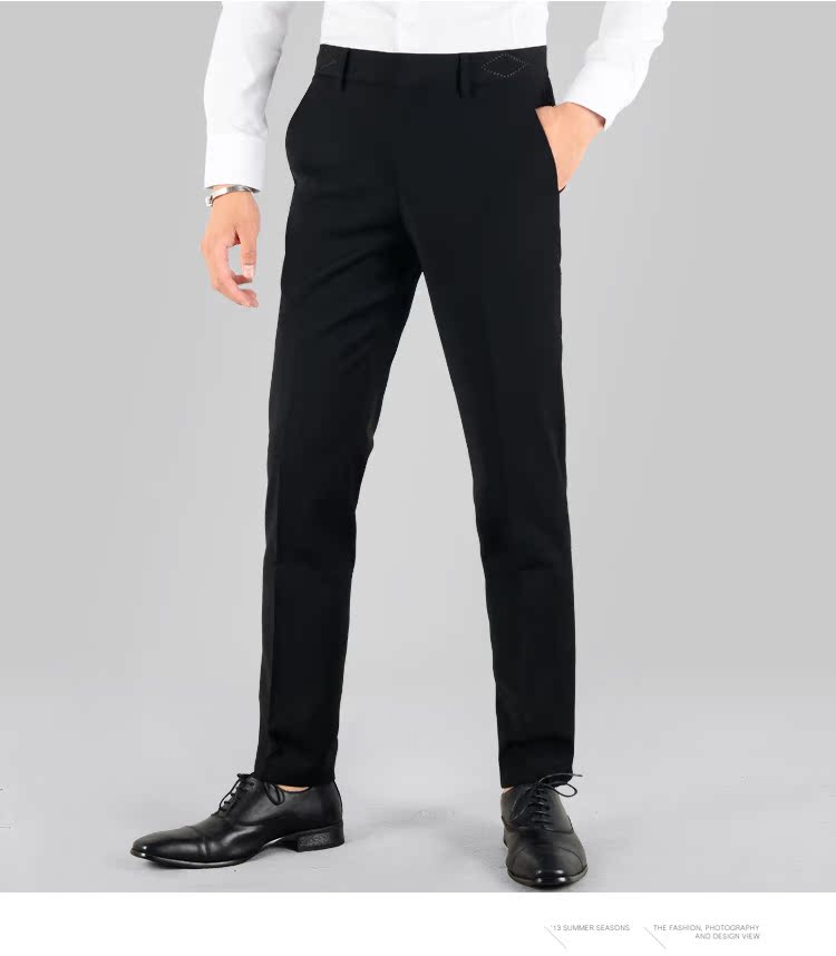 Quần len mùa thu Slim nam co giãn phù hợp với quần chân váy công sở giản dị phiên bản Hàn Quốc của quần len Anh quần dài nam