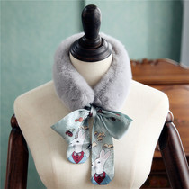 Peijin imitation rabbit hair small Scarf Lady autumn and winter ribbon Ribbon small silk scarf plush thick thin scarf scarf