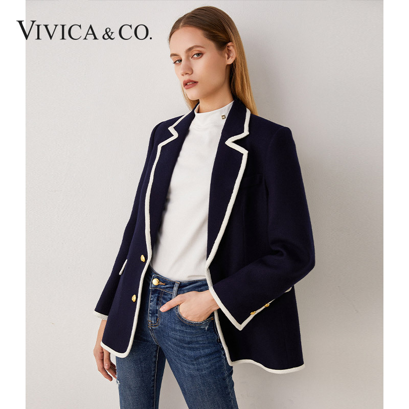 Vivica Color-Blocked British Style Slim-Fit Women's Suit, Spring and Autumn Academy Style White-Trimmed Blazer, Niche Professional Formal Wear Vivica Color-Blocked British Style Slim-Fit Women's Suit, Spring and Autumn Academy Style White-Trimmed Blazer, Niche Professional Formal Wear