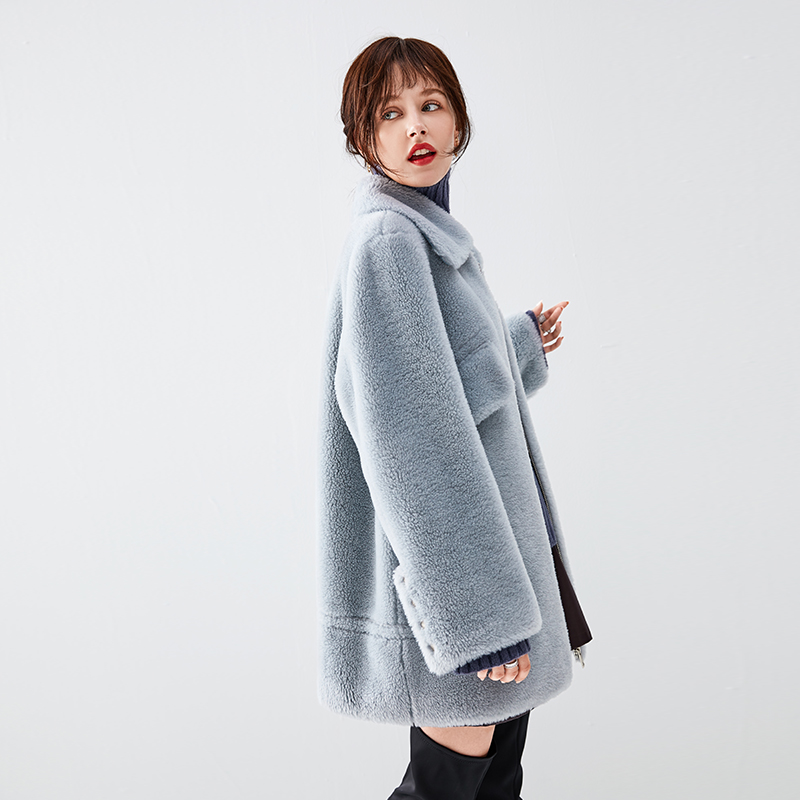 Vivica 2020 áo khoác lông cừu dài phụ nữ mới cashmere hạt áo lông thú của