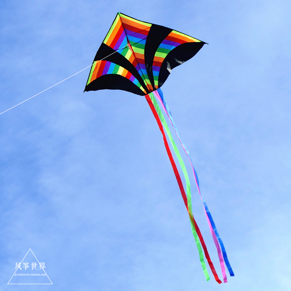 New Weifang kite black gold color tail kite rainbow triangle kite color strip kite reel
