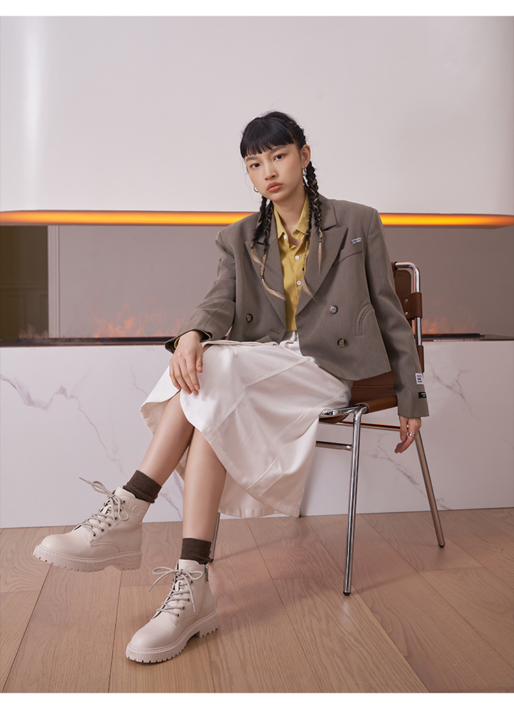 卓诗尼 2021冬季新款 女 加绒粗跟厚底 中筒马丁靴 图13