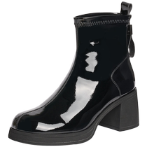Zhuoshini high-heeled short boots for women 2024 new fashion trend waterproof platform boots patent leather single boots thick heel thin boots