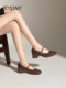Zhuo Shini retro thick heel Mary Jane shoes for women 2025 new winter one-word square toe shallow mouth single shoes small leather shoes