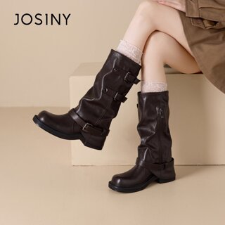 卓诗尼美拉德长筒靴女款2025新款秋冬棕色裤管靴粗跟增高堆堆靴子