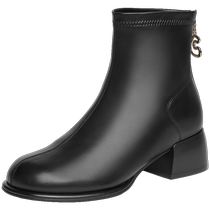 Zhuoshini short boots for women 2024 new autumn and winter retro thick heel Martin boots round toe temperament versatile slim boots