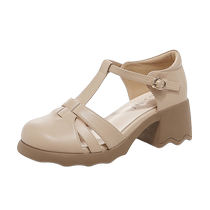 Zhuoshini Baotou Roman sandals for women 2024 new summer womens non-tiring feet one-word thick heel high heels for women