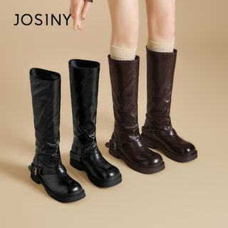 卓诗尼堆堆靴子长筒靴女2025新款美拉德长靴平底裤管靴高筒骑士靴