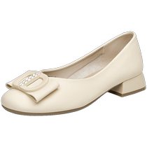 Zhuo Shini single shoes womens shoes autumn 2024 new French gentle evening shoes thick heel round toe white mothers shoes