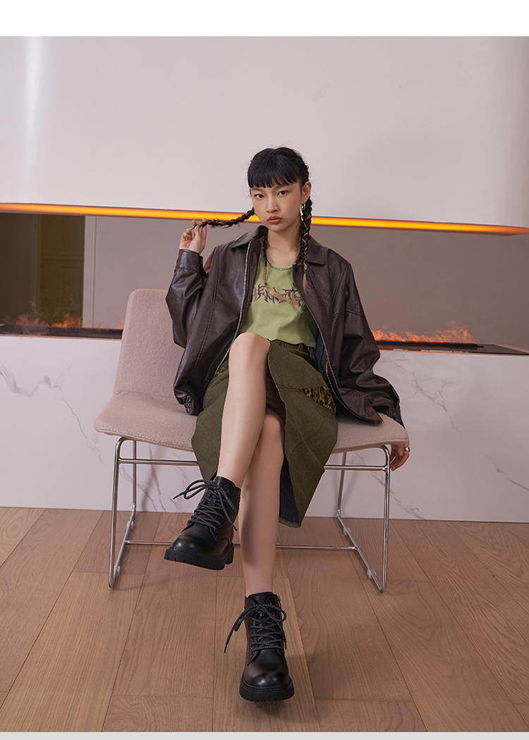 卓诗尼 2021冬季新款 女 加绒粗跟厚底 中筒马丁靴 图9