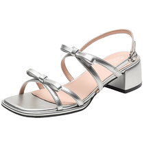 Zhuoshini Sandals Womens Summer 2024 New Beach Sandals Silver Stunning Thick Heel Womens Shoes Roman Sandals