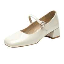 Zhuoshini Mary Jane Shoes Womens 2024 Summer New Style Beautiful Cheongsam Shoes Nude Color Single Shoes Thick Heels Small Leather Shoes
