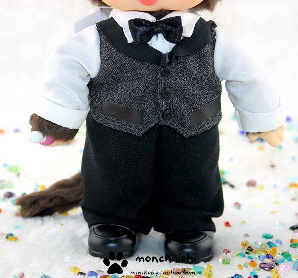 Japan genuine genuine Monchy, Monchhichi wearing glasses doctor housekeeper boy coffee 20 cm