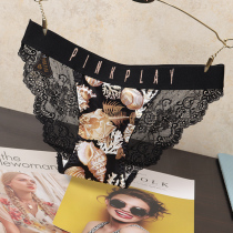 Panty women lace low waist temptation Ultra-thin hot belly hip Japanese girl briefs black mesh summer