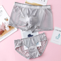Couple panties Fun passion Transparent temptation Hot personality pure cotton men and women creative underwear set Ice silk thin