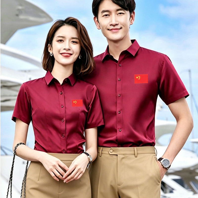 [Table Tennis Referee Uniform] Women's and Men's Shirts, Easy to Iron, Red Short-Sleeve, Special for Table Tennis Association Referees in Competitions