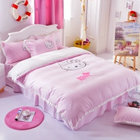 Phim hoạt hình thiếu nhi thêu kt mèo chăn đơn mảnh Hello Kitty chăn sinh viên bao gồm ba bộ giường ngủ ký túc xá chăn ga đẹp