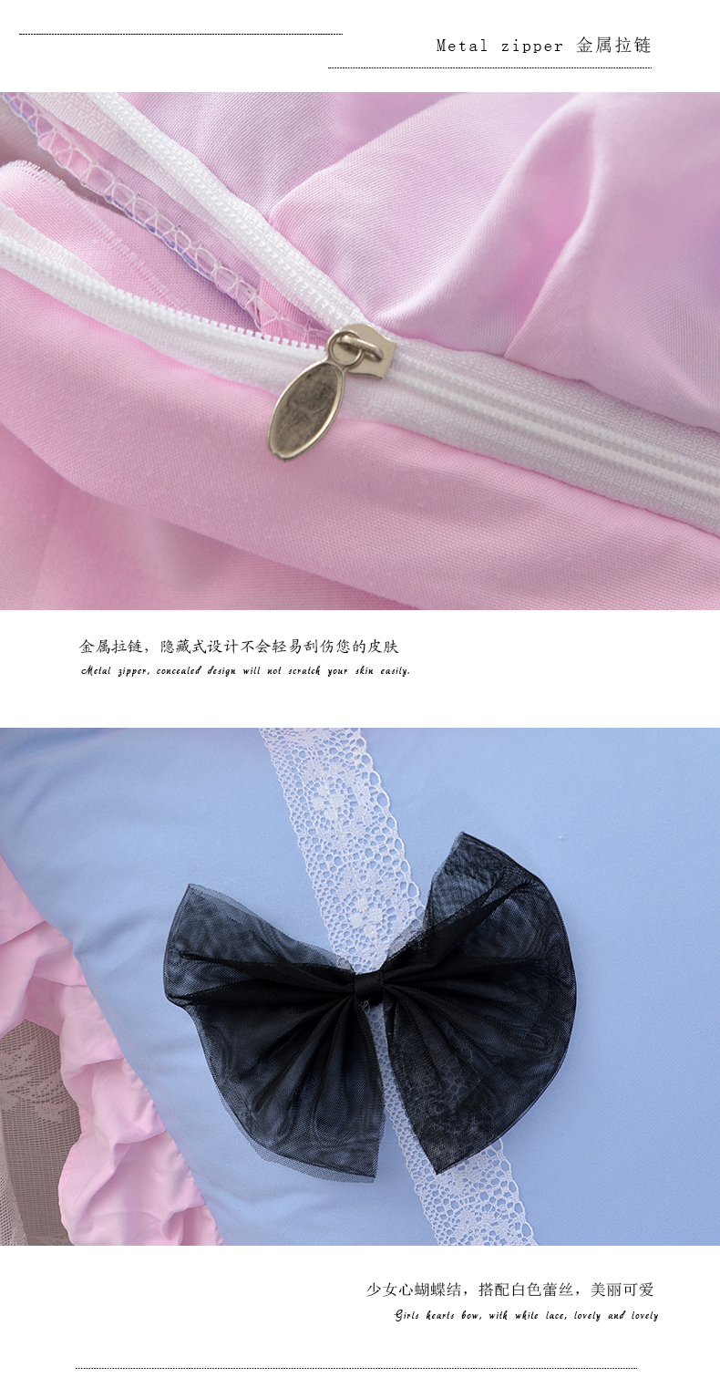 Công chúa phong cách cotton ngọt ngào ren bên bốn bộ cung cô gái tràn đầy sức sống chăn trải giường đơn giản bông chà giường chăn ga khách sạn