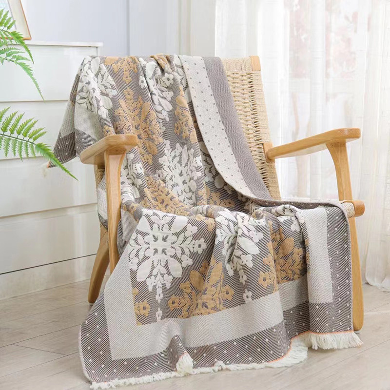 Pure cotton four-story gauze cover blanket sweater by adult air conditioning blanket soft student lunchtime blanket sofa towel Nordic wind-Taobao