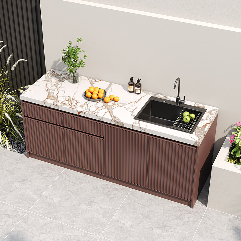 Outdoor Courtyard Washbasin, All-Aluminum Integrated Cabinet, Villa Garden Outdoor Slate Workbench, Outdoor Kitchen Water Bar Counter