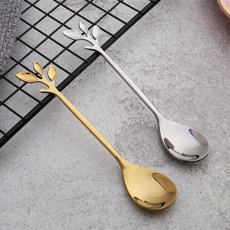 Romantic creative household stainless steel branch small spoon retro coffee spoon dessert fork spoon small spoon fruit fork