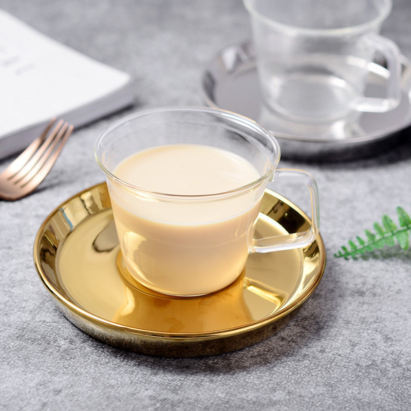 Romantic breeze Nordic heat-resistant glass coffee cup with mirror ceramic saucer plate coffee cup saucer creative