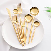 Romantic Breeze Portuguese Mirror Golden Stainless Steel Western Tableware Steak Knife Fork Spoon Coffee Spoon Home