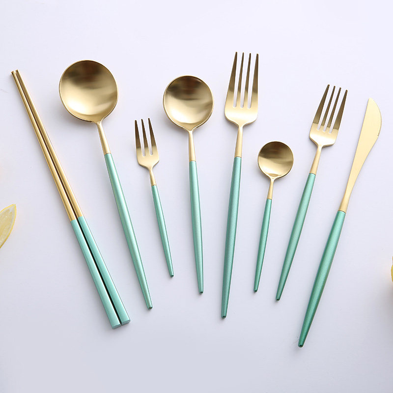 Romantic Breeze Portuguese Emerald Stainless Steel Western Tableware Steak Knife Fork Spoon Coffee Spoon Set Home