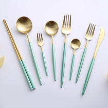 Romantic breeze Portuguese Emerald stainless steel western cutlery steak knife fork spoon coffee spoon set home