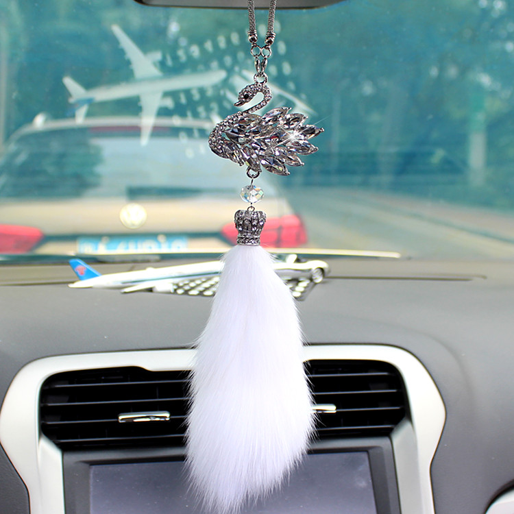 Car pendant crystal swan inlaid drill Korea cute lady car In-car Pendant Fox Fur Hanging Ornament-Taobao