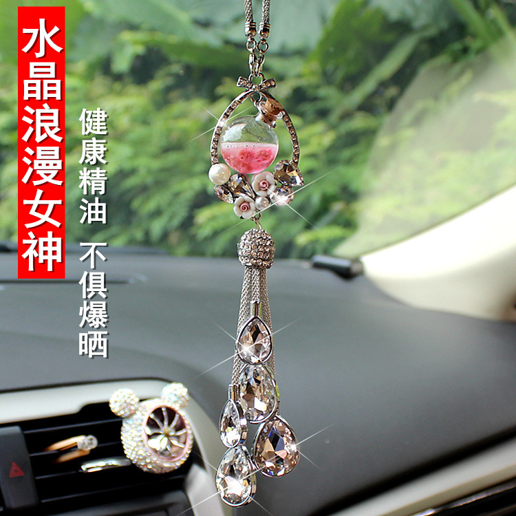 Car perfume pendant diamond-encrusted lady camellia crystal rearview mirror pendant car car pendant pendant