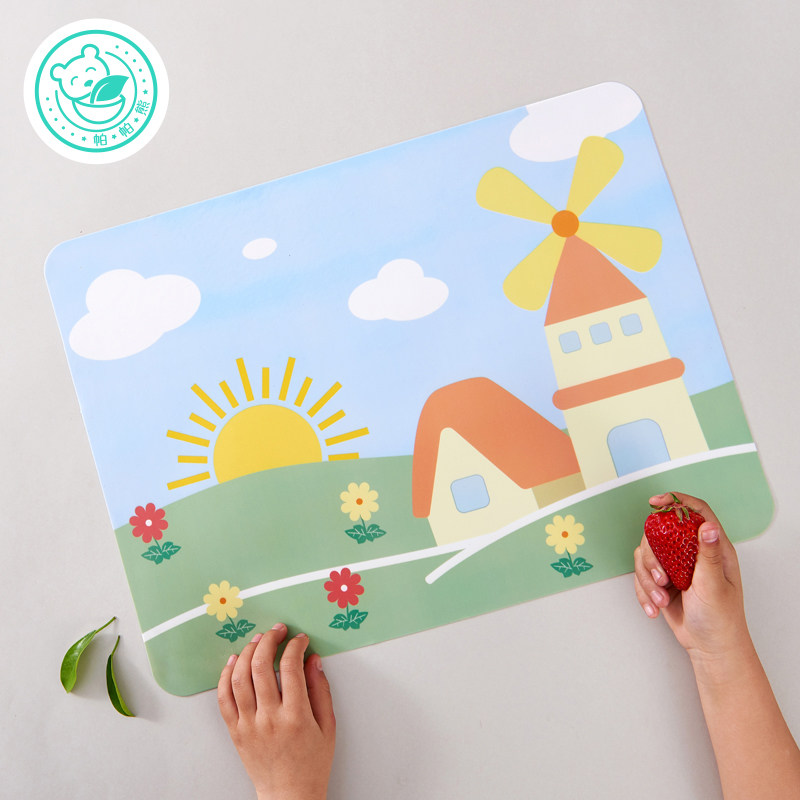 Papa Bear cute cartoon children's silicone placemat Primary school children's table mat Waterproof and oil-proof decorative insulation mat