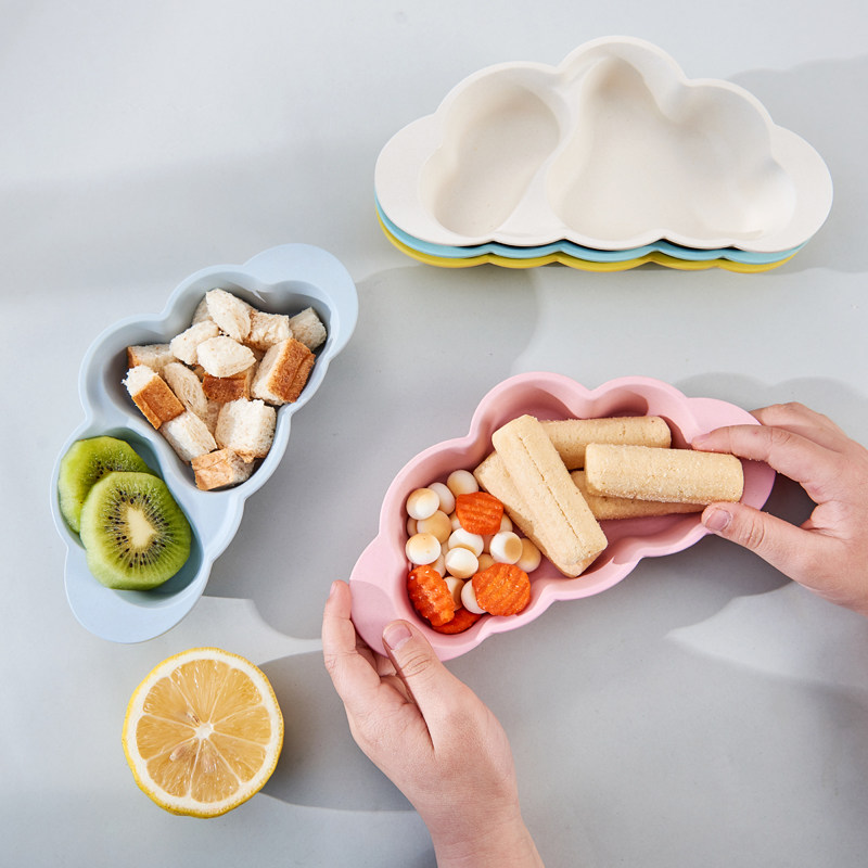 Papa Bear bamboo fiber tableware Cartoon cloud shape baby small bowl Children's bowl Food grade grid household creativity