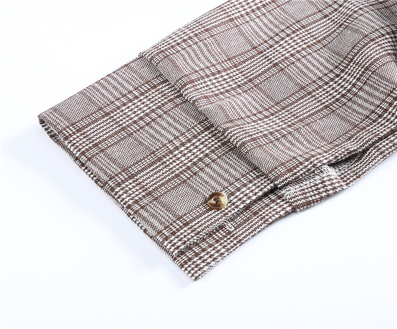 VK旗艦店 韓系復古V領格紋假兩件不規則襯衫長袖洋裝