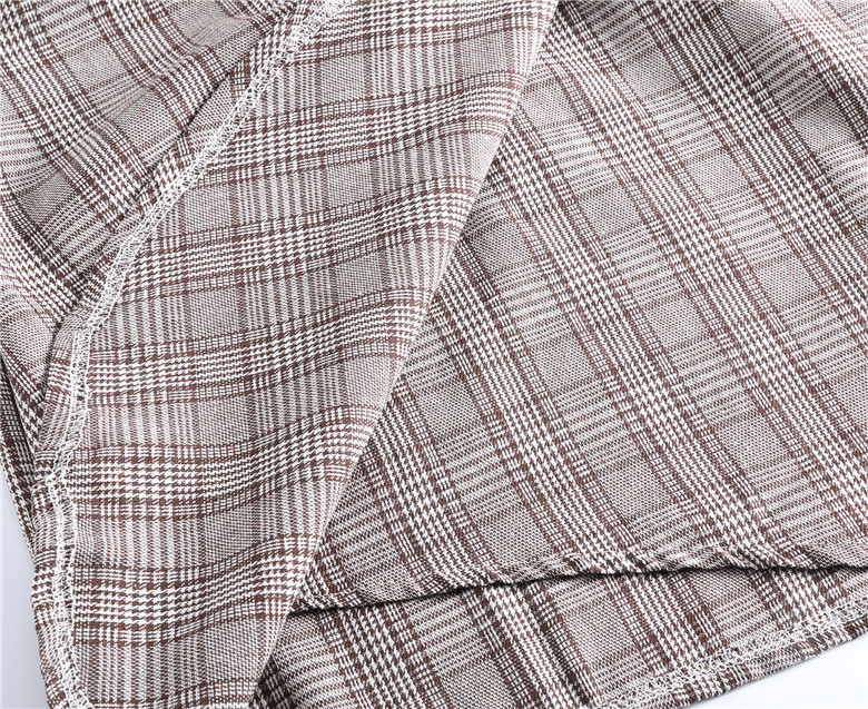 VK旗艦店 韓系復古V領格紋假兩件不規則襯衫長袖洋裝