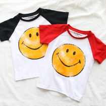 (clear cabin) slim-fiber-out smiley face boy short sleeve T-shirt pure cotton summer child hit bottom half sleeve shirt CUHK youngster