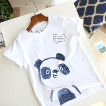 Baby Panda Children Summer Clothing Short Sleeves T-shirt Boy Girl Cartoon Bottom Half Sleeve Shirt Pure Cotton CUHK Tong Round Collar