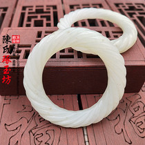 Hetian jade green and white jade cassock ring twist ring ring lifting ring hanging ring thread jade ring circle pendant ancient costume jade