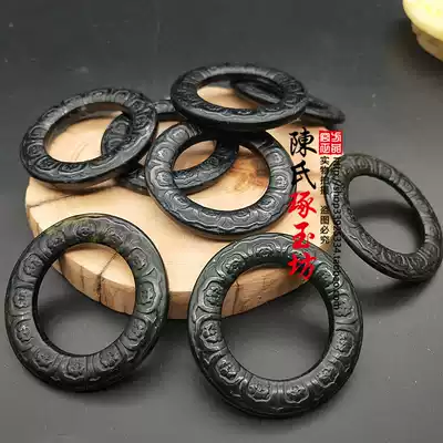 Black green jade ring double-sided carved jade ring Cassock ring pendant Lam Tin circle ring DIY handmade accessories accessories