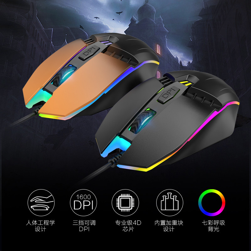 Jue Scorpion A902 wired mouse notebook desktop computer colorful luminous RGB mouse backlight three-speed DPI adjustable