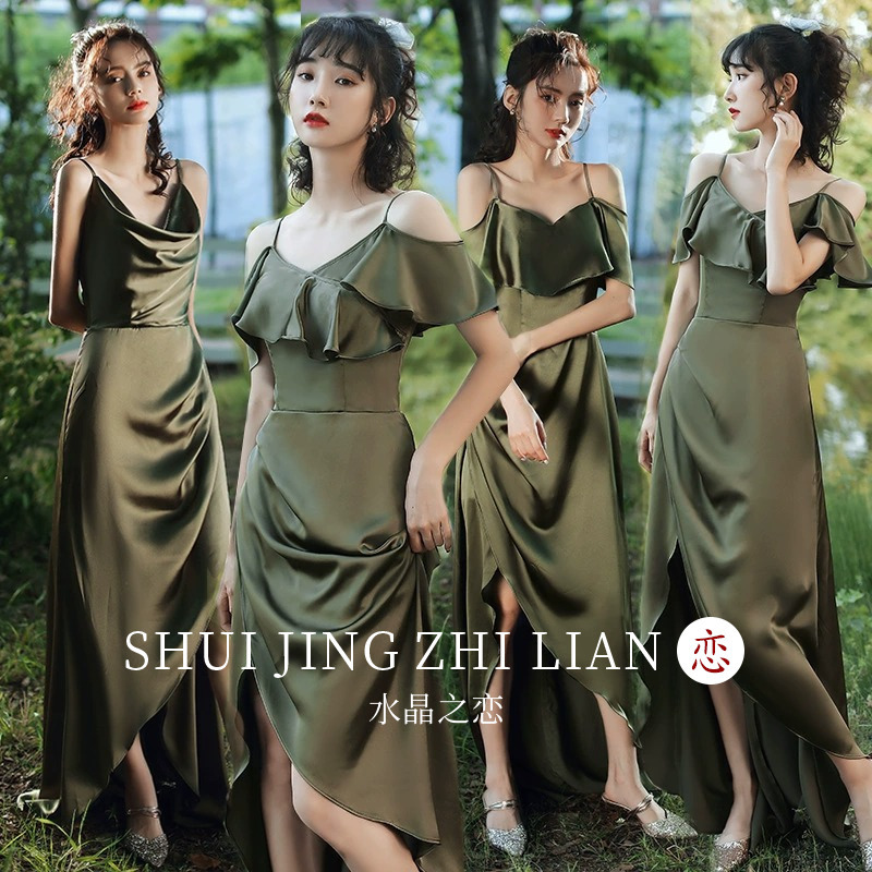 Green Bridesmaid Dress 2026 New Style Sister Group Light Luxury Niche High-End Satin Slip Dress Can Be Worn Casually Green Bridesmaid Dress 2026 New Style Sister Group Light Luxury Niche High-End Satin Slip Dress Can Be Worn Casually