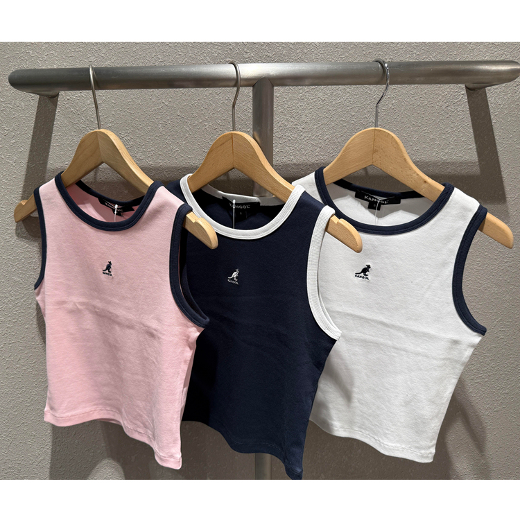 3-Color Kangol Simple Pocket Mouse Print Neckline Casual Short Vest for Women 26 Spring/Summer Small Girl Style