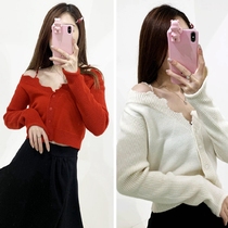 Shushutong autumn winter tearing design V neckline with short-made wool-knit cardio-hoodie