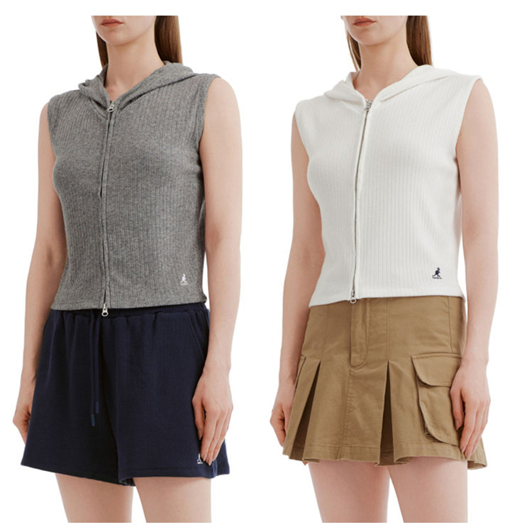 Kangol License Sleeveless Solid Color Hooded Zipper Vest for Women 26 Spring/Summer Little Cute Girl It Authentic National Version